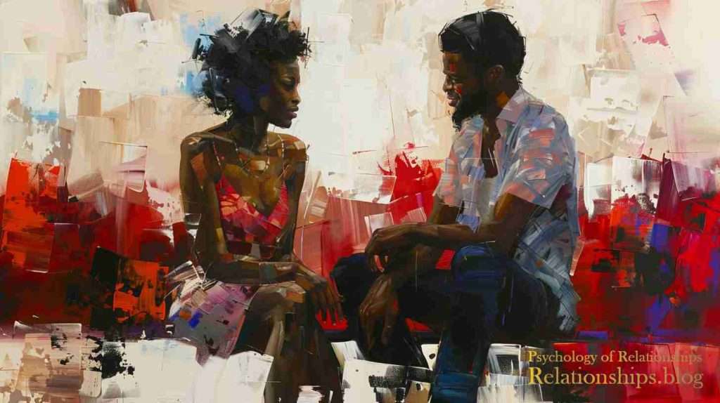 Black couple sitting and talking